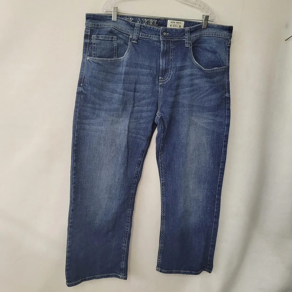 TK‎ Axel Mens Slim Bootcut Jeans 42x30 Eaton Wash Embroidered Pockets AXMB0056